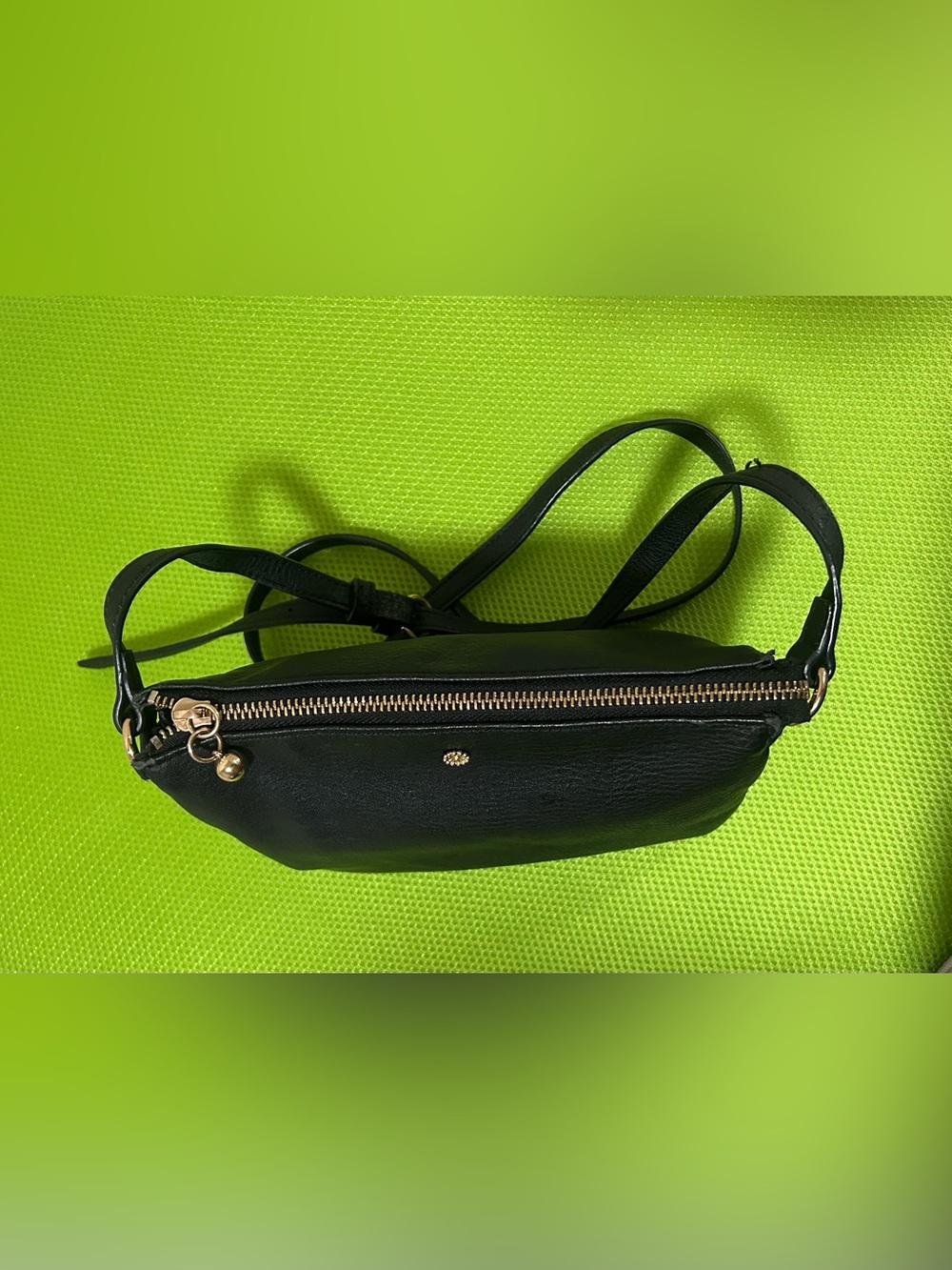 Black Leather Crossbody Bag with Gold Hardware